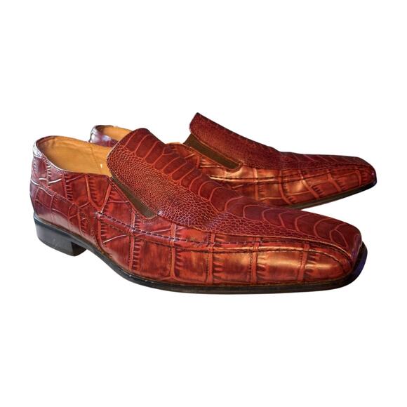 Stacy Adams Croc Embossed Slip On Mens Dress Shoes Size 11 brown Leather Loafers - Picture 4 of 14